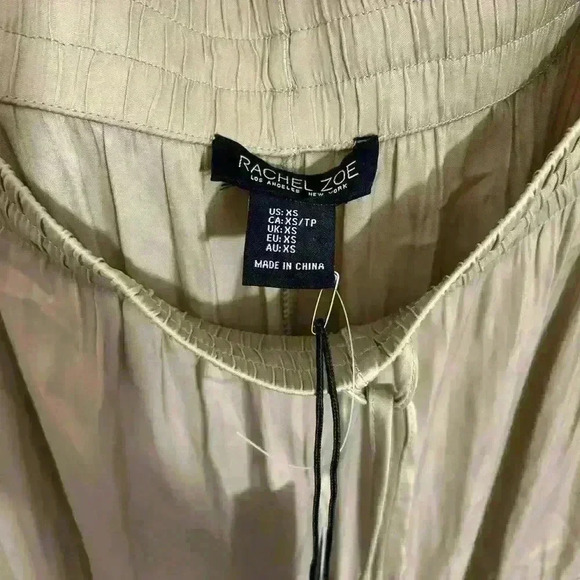 NWT Rachel Zoe Flowy Satin Wide Leg Pants Pockets Elastic Tie Waist Bronze XS - Picture 5 of 6